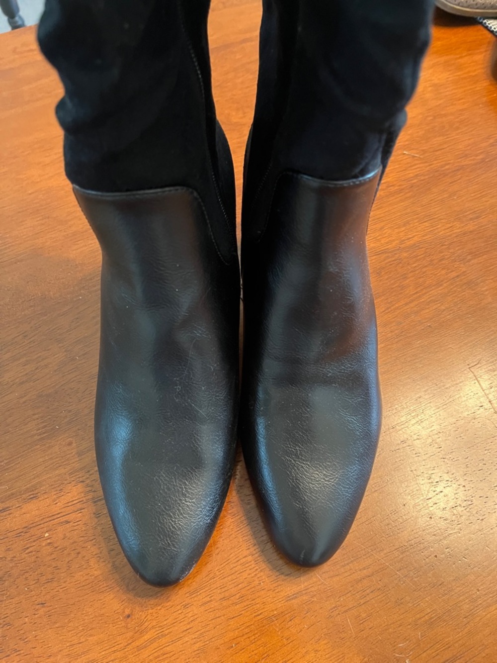 Life Stride Black Faux Leather and Suede Mid-Calf Heeled Boots NEW
